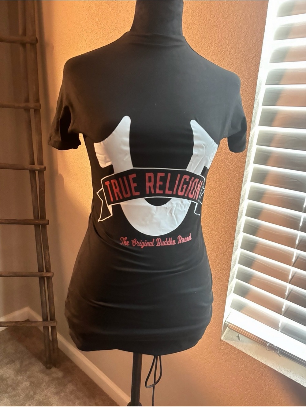True Religion Black Tee with White & Red Logo